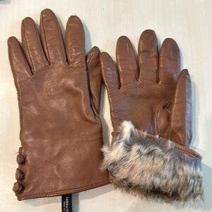 Tan  rabbit fur lined gloves
